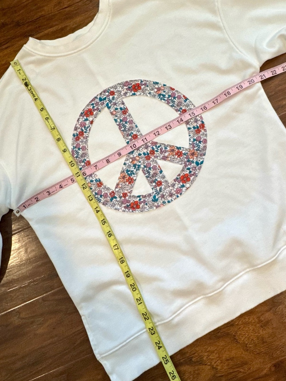 Oversized Floral Appliquéd Peace Symbol Sweatshirt Size S - Picture 8 of 9